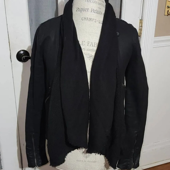 Free People Womens Black Drape Front Moto Jacket 2 - Picture 1 of 6